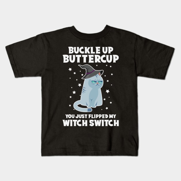 Grumpy Witch Cat Funny Halloween Gift For Cat Lovers Kids T-Shirt by BadDesignCo